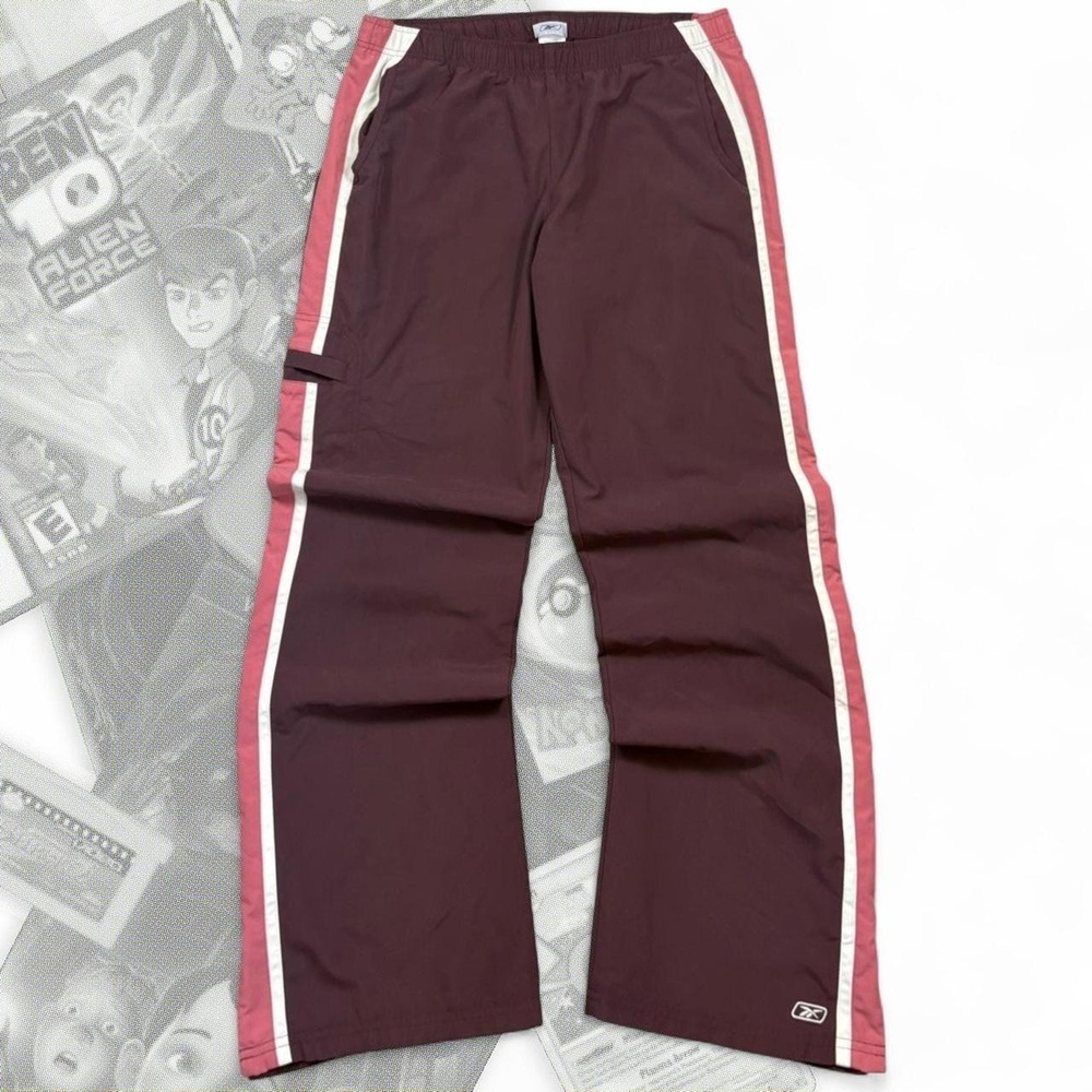 Vintage Reebok Y2K Baggy Wide Leg Track Pants Burgundy Pink Men XL
